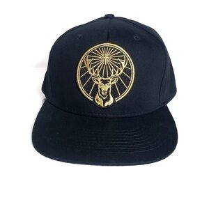 NEW Jagermeister Black Snapback Hat Gold Embroidered Stag Deer Ball Cap R23